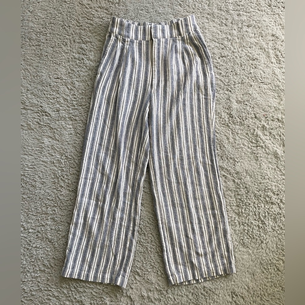 Abercrombie & Fitch Blue and White Striped Wide Leg Trousers